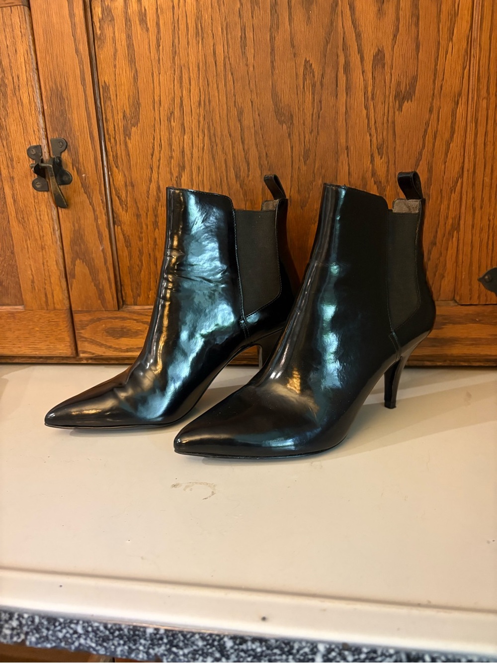 3.1 Philip Lim, black pointed toe leather healed stiletto Chelsea boot